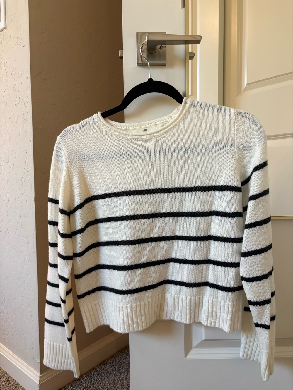 H&M Cream Sweater with Black Horizontal Stripes